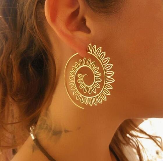 Round Spiral Earrings For Women Gold Color Big Exaggerated Gear Earrings