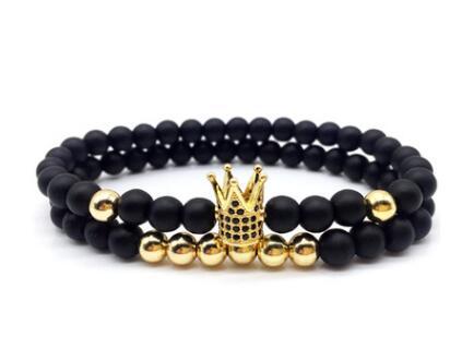 Micro-inlaid crown 6mm matte black plus copper bead bracelet copper inlaid zircon jewelry