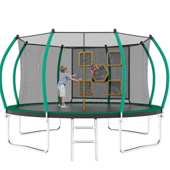 14FT Trampoline With Enclosure - Recreational Trampolines With Ladder, ASTM Approval Outdoor Trampoline For Kids