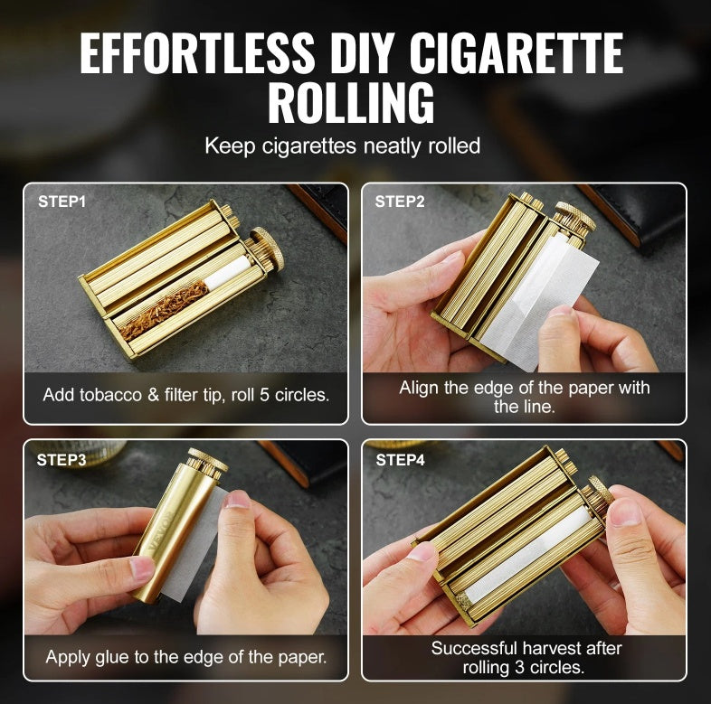 Cigarette Rolling Machine, Solid Brass Cigarette Roller, Manual Tobacco Rolling Machine Fits Up To 70mm Paper, Vintage & Luxurious Gift For Father's Day, Birthday