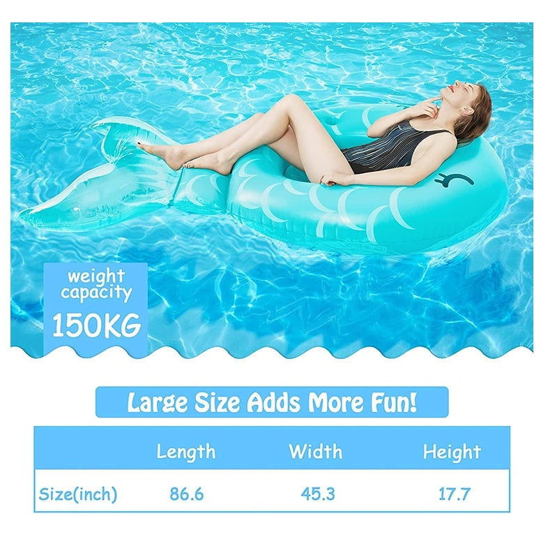 PVC Inflatable Mermaid Raft, Water Leisure Inflatable Whale Floating Bed Float Raft Lounger,Pool Party Entertainment For All Ages