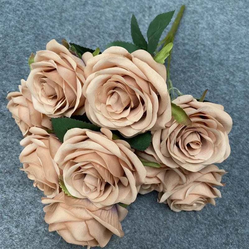 9 Heads 1 Bunch Camellia Rose Artificial Flower Holding Bouquets