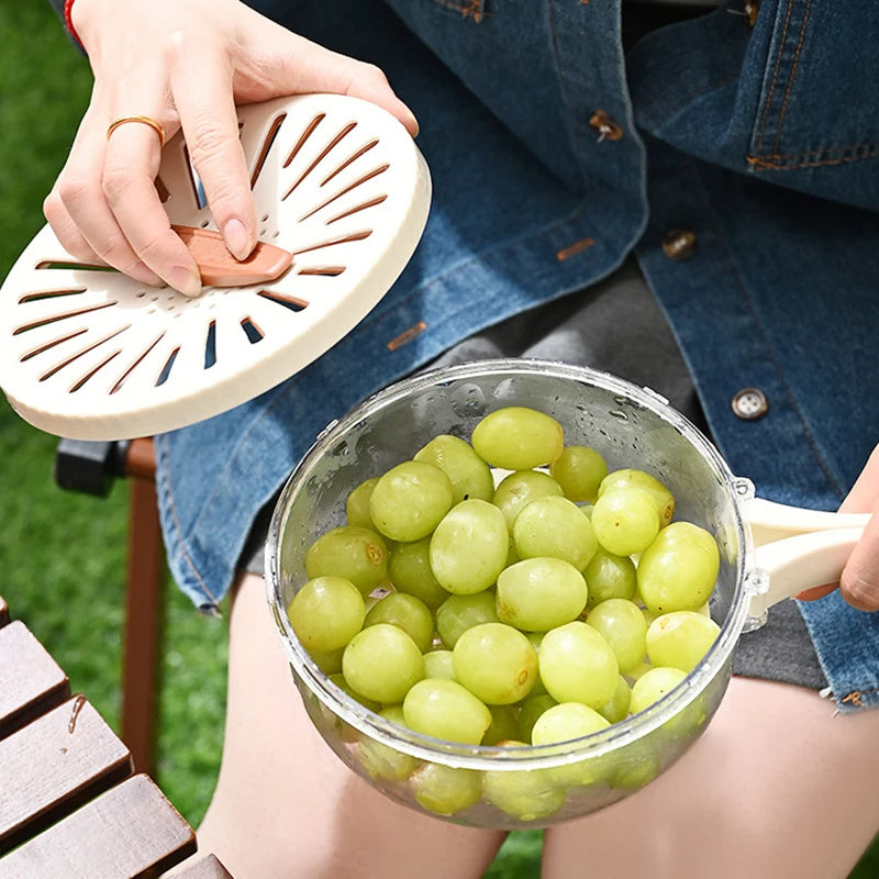 Fruit Drain Basket With Lid Vegetable Washing Bowl Foldable Handle Cleaning Colander Plastic Refrigerator Crisper Kitchen Box Kitchen Gadgets