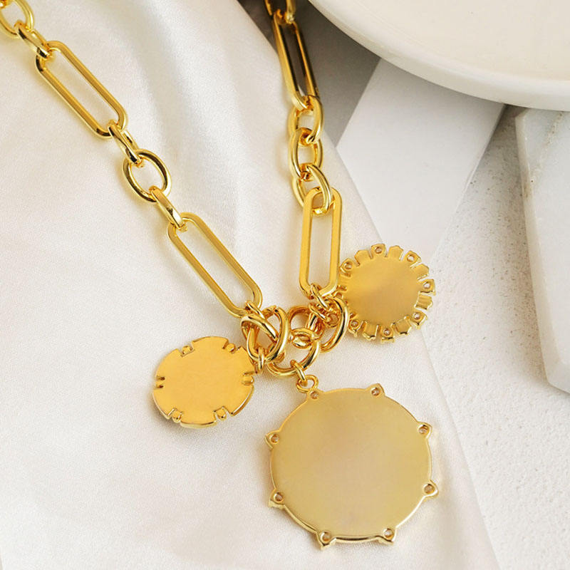 Fashion Jewelry Creative Sun Pendant Necklace Copper-plated Gold Clavicle Chain Summer Jewelry Stainless Steel Chain