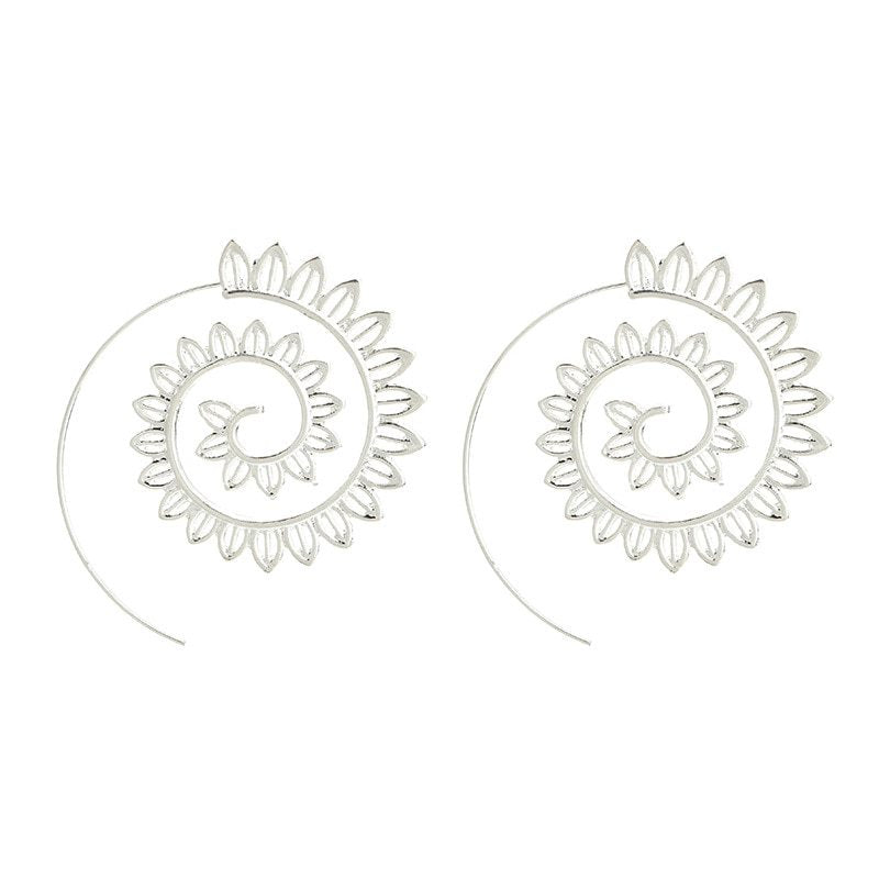 Round Spiral Earrings For Women Gold Color Big Exaggerated Gear Earrings