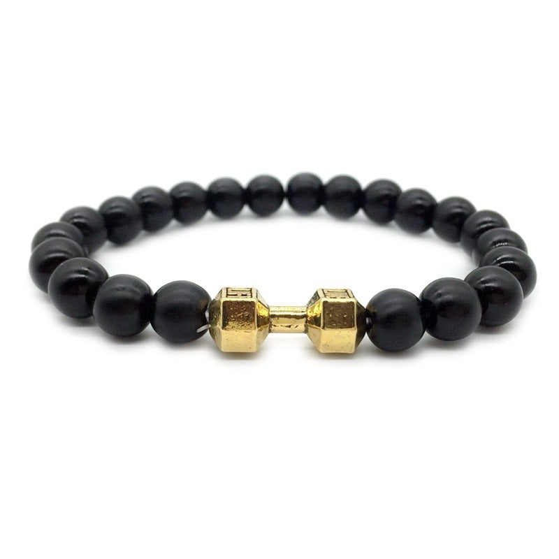 Men's Jewelry Alloy Metal Barbell & Lava Rock Stone Beads Fitness Fashion Dumbbell Bracelet