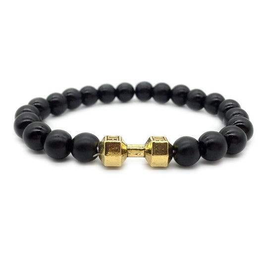 Men's Jewelry Alloy Metal Barbell & Lava Rock Stone Beads Fitness Fashion Dumbbell Bracelet