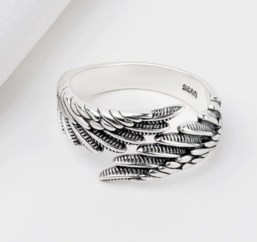 Love Couple Plain Silver Ring Angel Wings