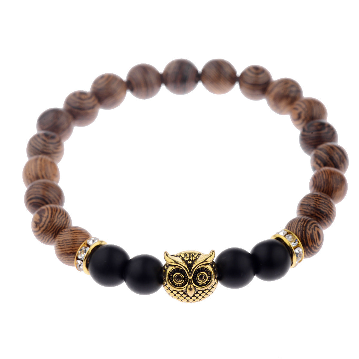 Owl frosted stone lifeline wood grain bracelet