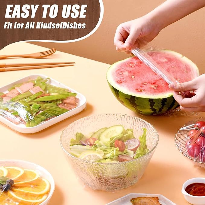 Reusable Plastic Bowl Covers 100 PCS Elastic Cling Bags Universal Bowl Covers Kitchen Cling Wrap Sealed Cling Covers For Kitchen And Outdoor Picnic