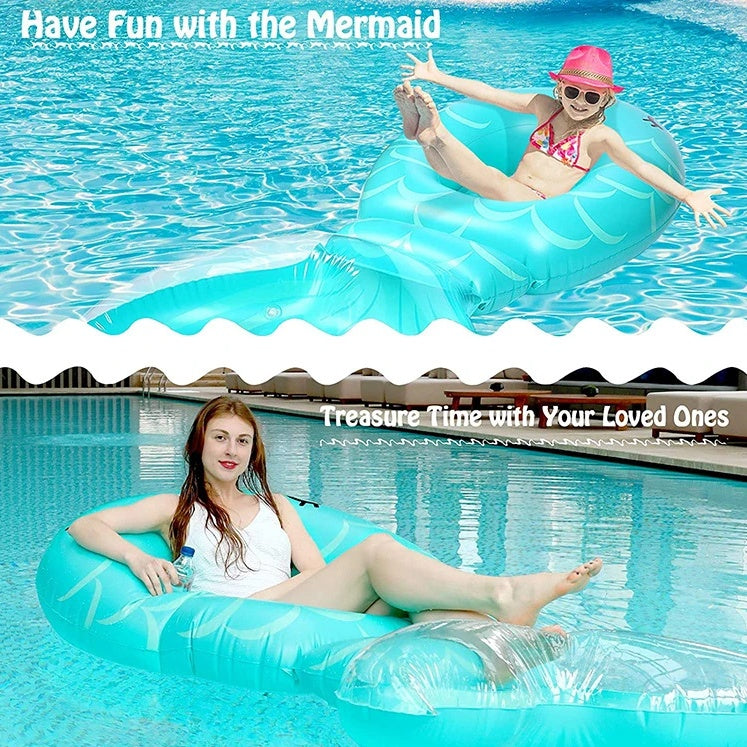 PVC Inflatable Mermaid Raft, Water Leisure Inflatable Whale Floating Bed Float Raft Lounger,Pool Party Entertainment For All Ages