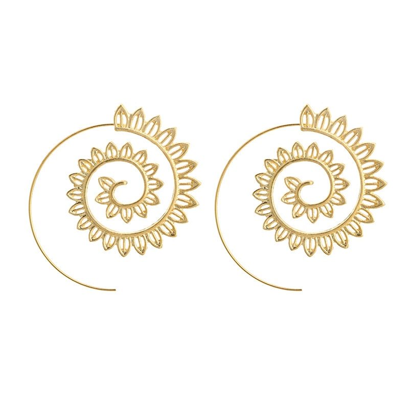 Round Spiral Earrings For Women Gold Color Big Exaggerated Gear Earrings