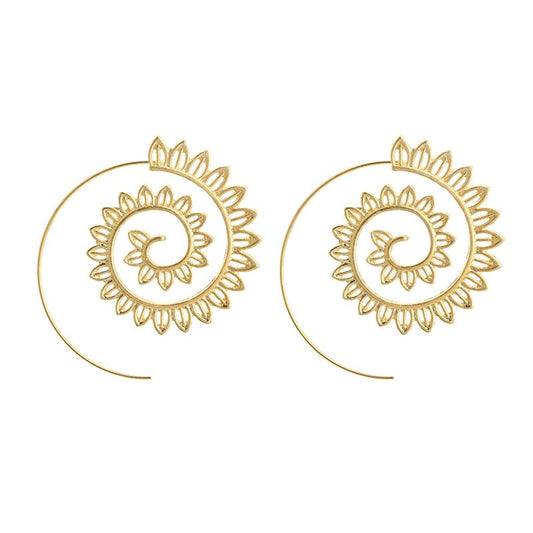 Round Spiral Earrings For Women Gold Color Big Exaggerated Gear Earrings