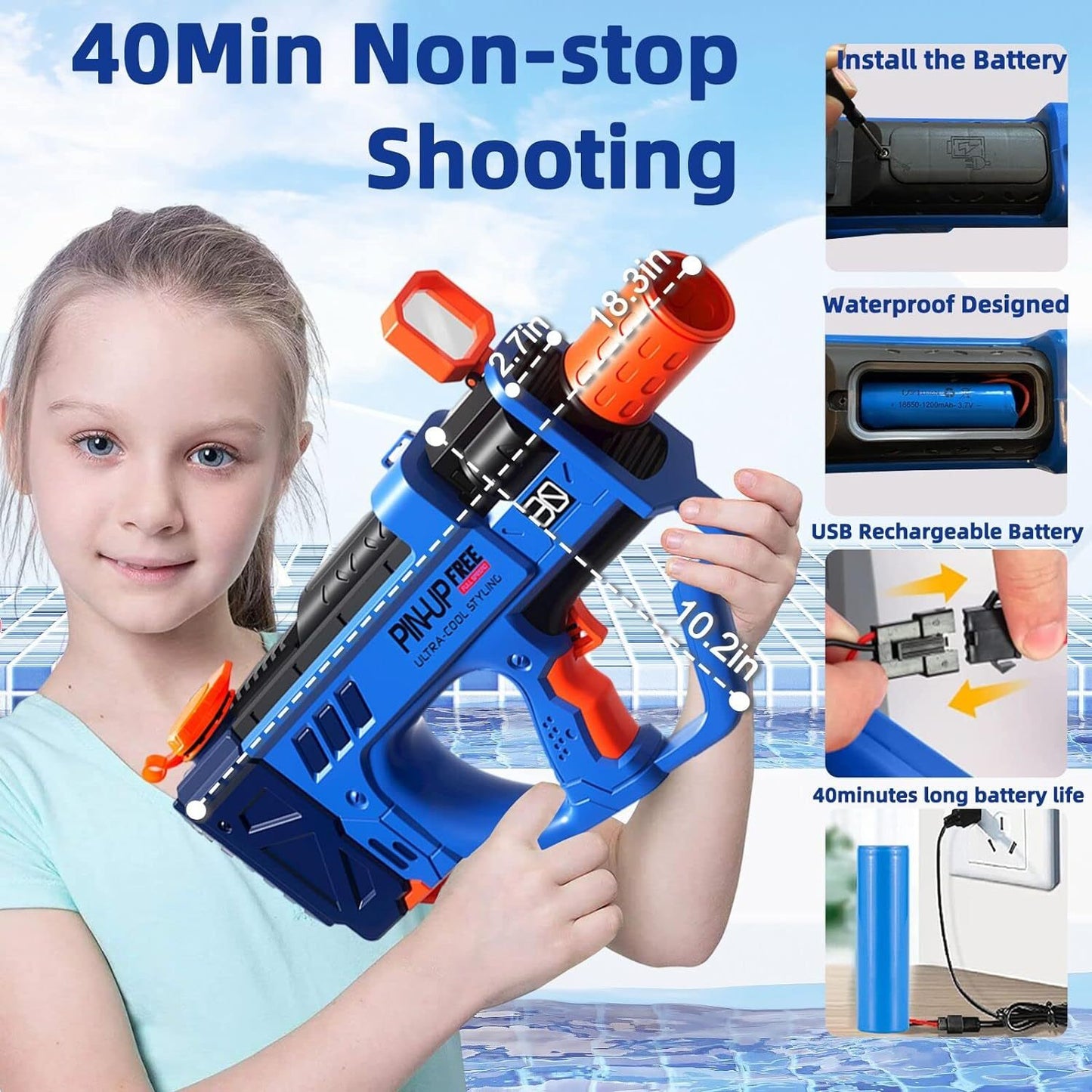 Electric Water Gun For Adults Kids, Motorized Squirt Guns With Rechargeable Battery   800cc High Capacity, Long Distance Automatic Water Guns Up To 32 FT Range,Water Blaster Beach Pool Toys