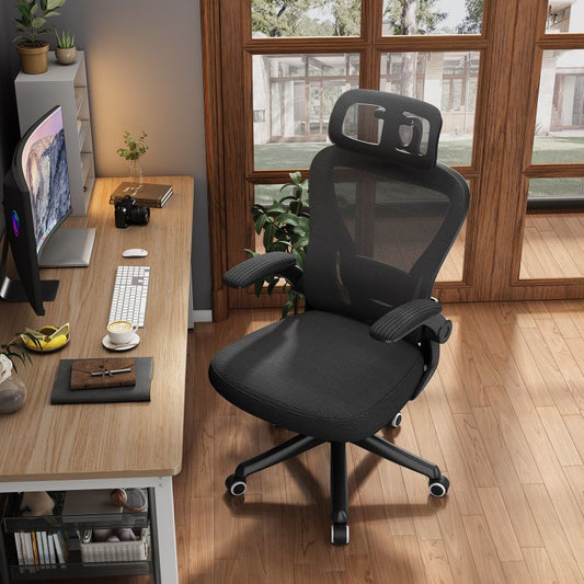 Ergonomic Black Swivel Office Chair High Back Comfortable Mesh Seat Headrest Adjustable Lumbar Support Wheels Executive Chair