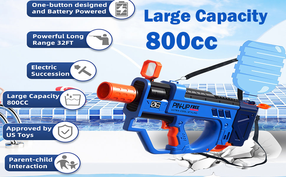 Electric Water Gun For Adults Kids, Motorized Squirt Guns With Rechargeable Battery   800cc High Capacity, Long Distance Automatic Water Guns Up To 32 FT Range,Water Blaster Beach Pool Toys