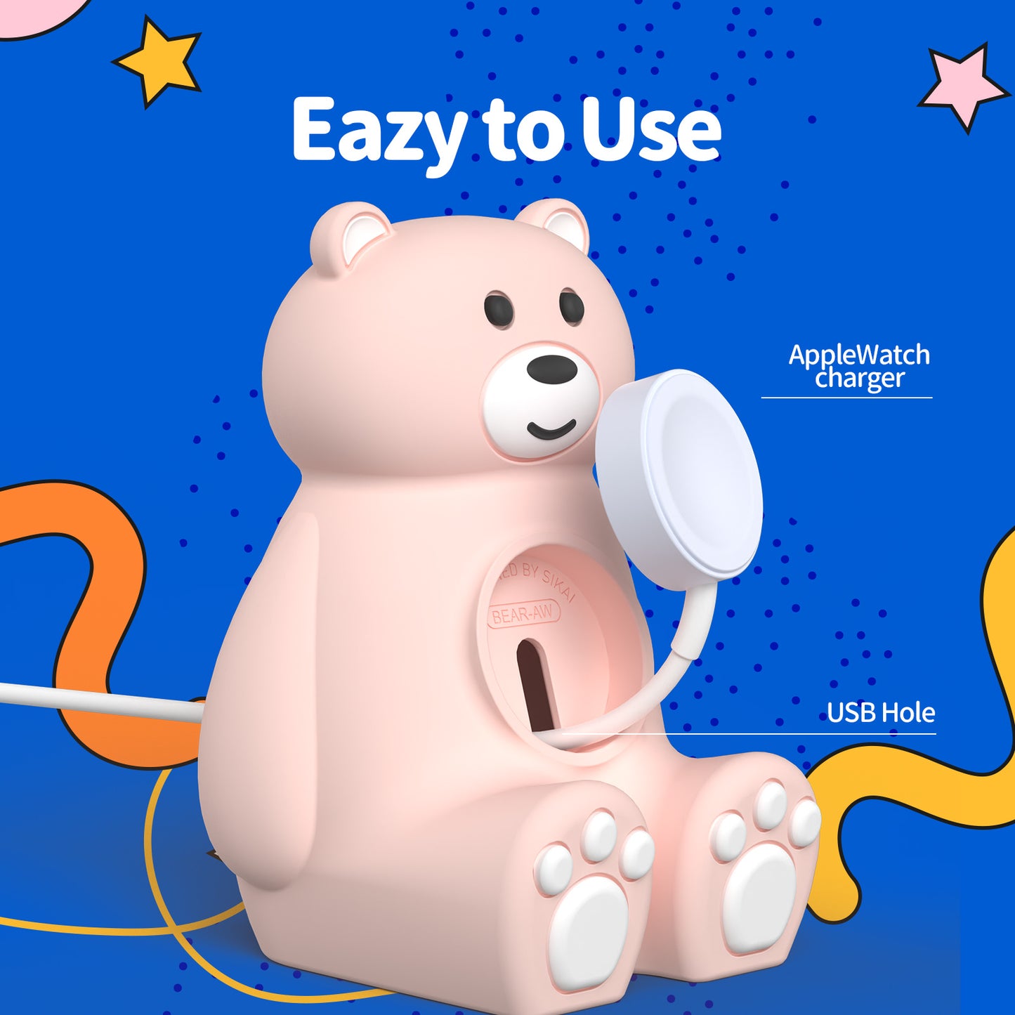 Cute Bear IWatch Charger Stand Compatible With IWatch Series 9-1 45mm,44mm,42mm,41mm,40mm, 38mm For IWatch Charger Cute Soft Silicone,Supports Nightstand Mode,Home Office Use