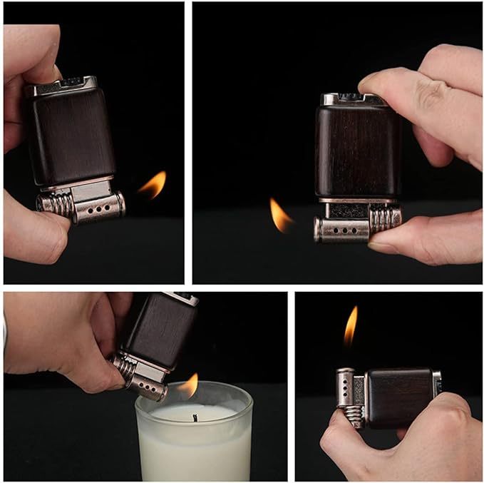 Pipe Lighter Soft Flame Refillable Gas Wooden Case Fire Starter Cigarette Candle Lighter For Men Women Gift