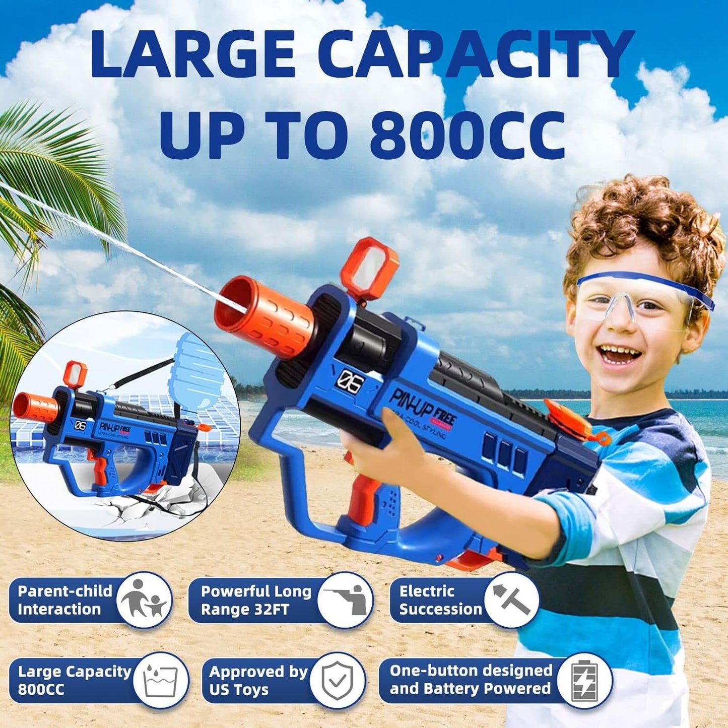 Electric Water Gun For Adults Kids, Motorized Squirt Guns With Rechargeable Battery   800cc High Capacity, Long Distance Automatic Water Guns Up To 32 FT Range,Water Blaster Beach Pool Toys