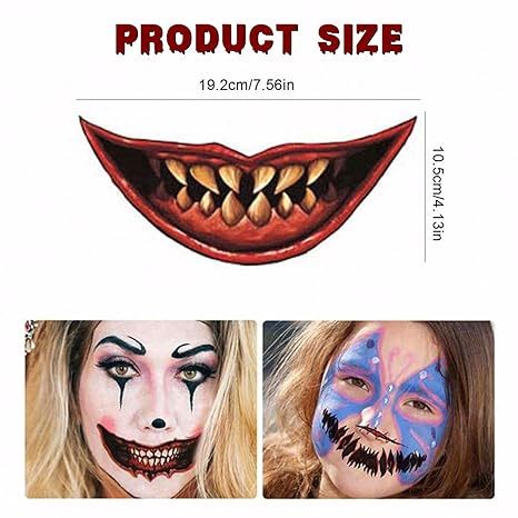 Halloween Prank Makeup Temporary Tattoo, 12PCS Halloween Temporary Face Tattoos, Scary Mouth Tattoo Stickers, Lip Mouth Face Tattoos Decals For Cosplay Party