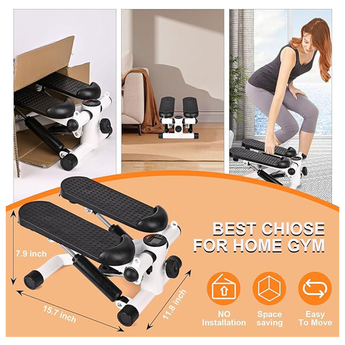 Step Machines, With Adjustable Resistance Bands Home Exercise Fitness Mountaineering Multi-Function Stair Stepper,Professional Cardio Training Stair Stepper