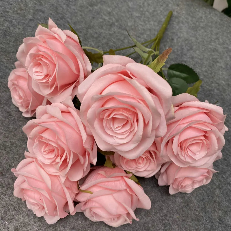 9 Heads 1 Bunch Camellia Rose Artificial Flower Holding Bouquets