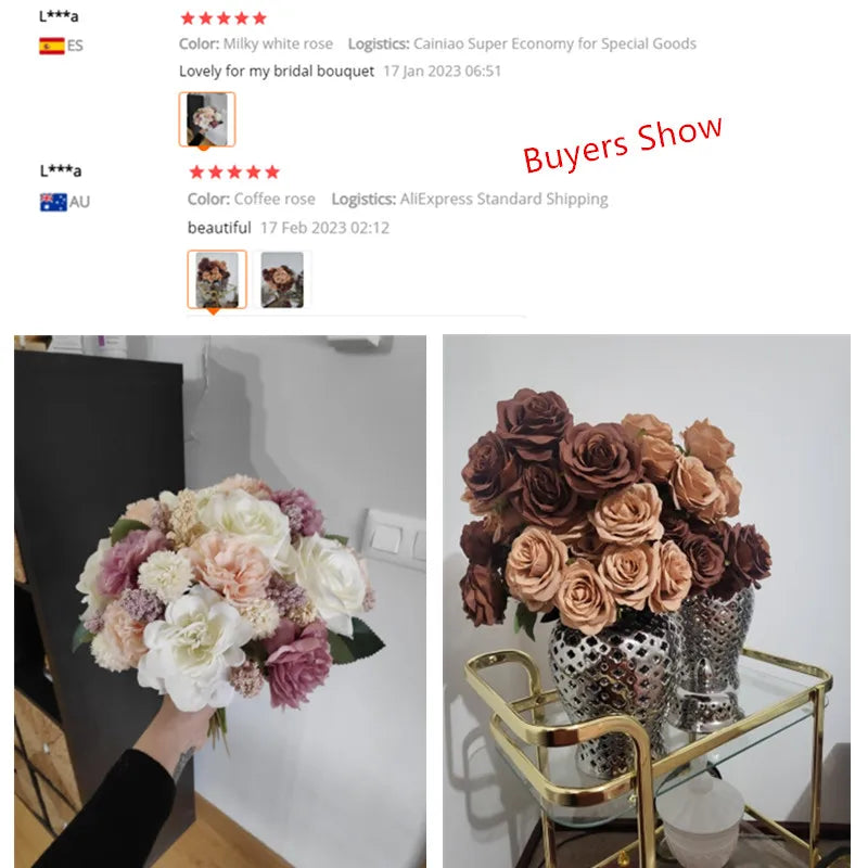 9 Heads 1 Bunch Camellia Rose Artificial Flower Holding Bouquets