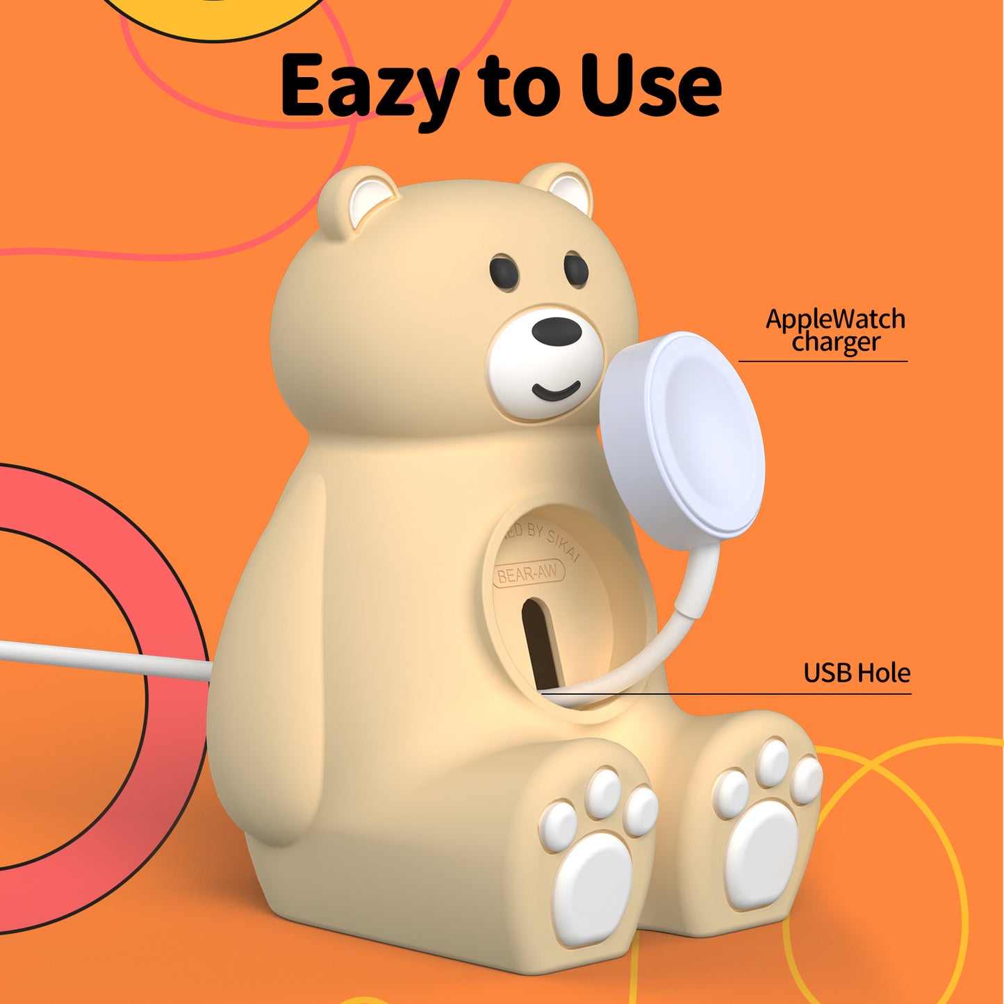 Cute Bear IWatch Charger Stand Compatible With IWatch Series 9-1 45mm,44mm,42mm,41mm,40mm, 38mm For IWatch Charger Cute Soft Silicone,Supports Nightstand Mode,Home Office Use