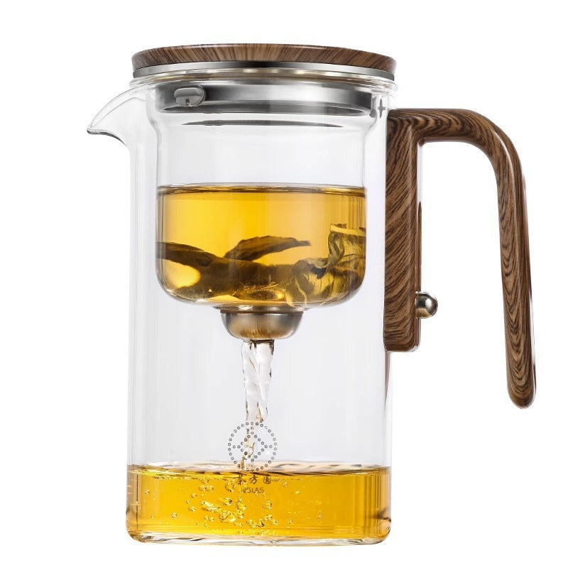 One Click Magnetic Teapot Separation Filtration Glass Tea Pot Wood Handle Tea Water Separation Inner Container Teapot