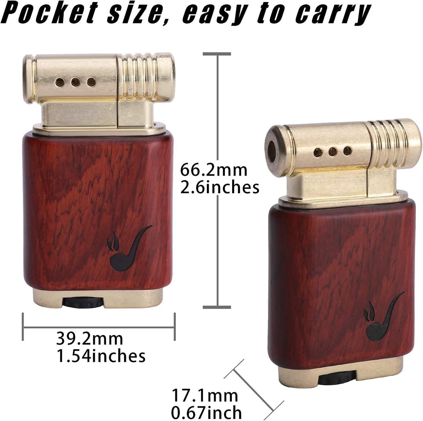 Pipe Lighter Soft Flame Refillable Gas Wooden Case Fire Starter Cigarette Candle Lighter For Men Women Gift