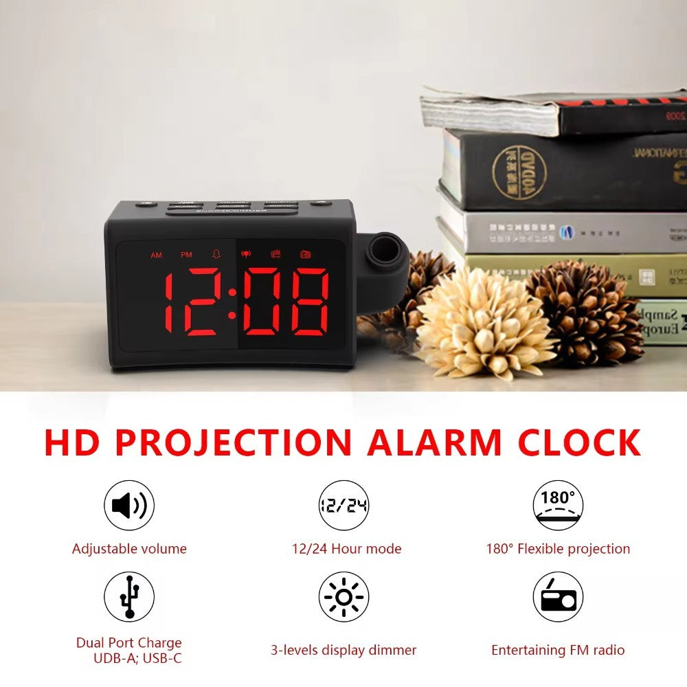 Hot Sale Desktop Bedroom Large Alarm Clock With Projection Led Digital Clock Display With Fm Radio