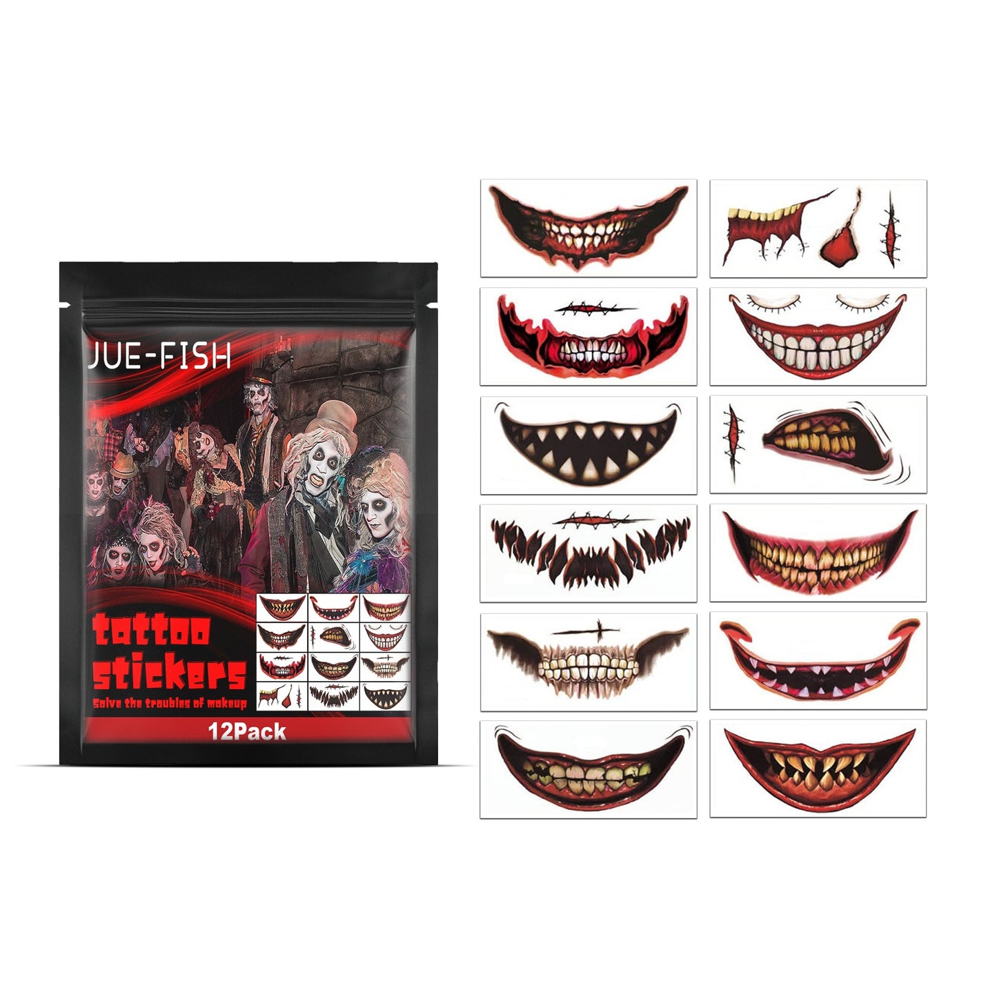 Halloween Prank Makeup Temporary Tattoo, 12PCS Halloween Temporary Face Tattoos, Scary Mouth Tattoo Stickers, Lip Mouth Face Tattoos Decals For Cosplay Party