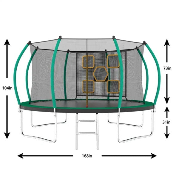 14FT Trampoline With Enclosure - Recreational Trampolines With Ladder, ASTM Approval Outdoor Trampoline For Kids