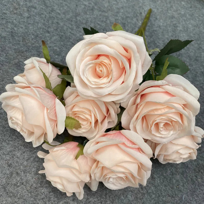 9 Heads 1 Bunch Camellia Rose Artificial Flower Holding Bouquets