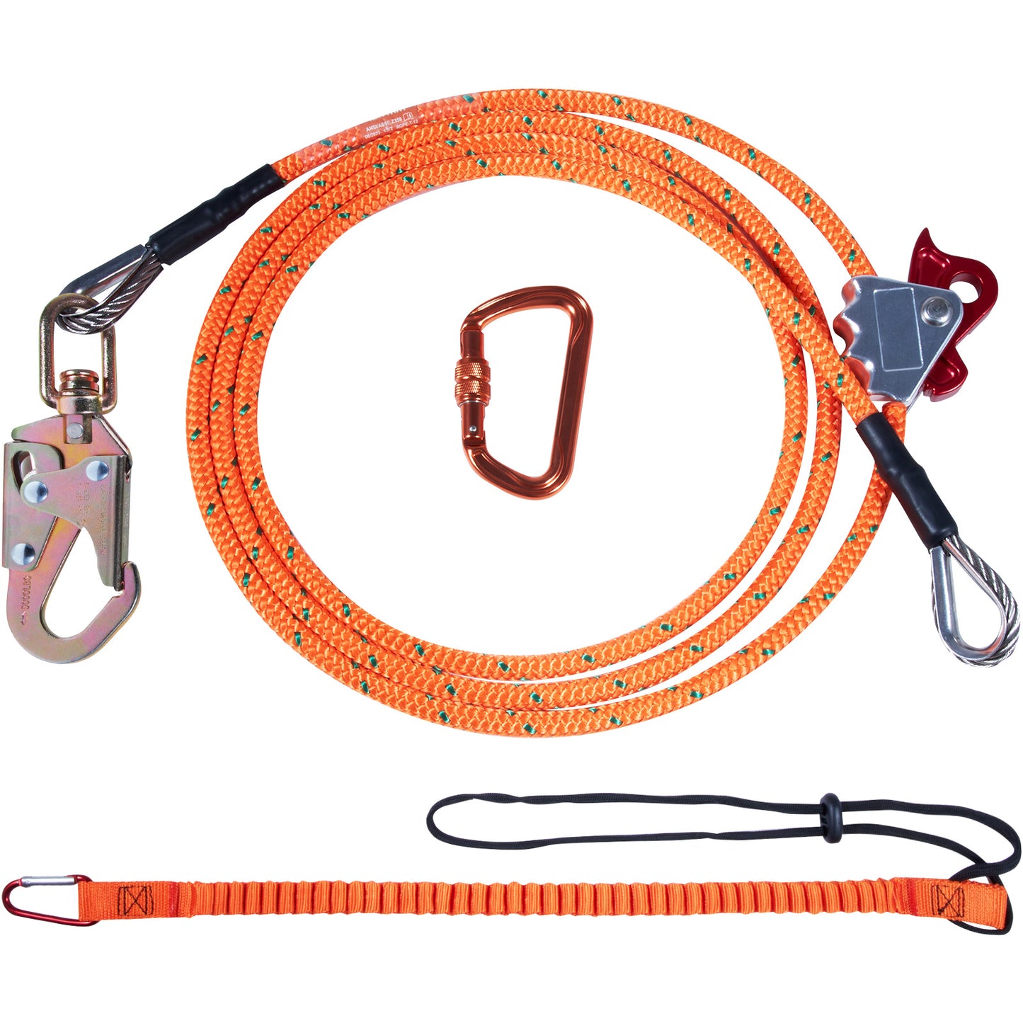 VEVOR Steel Core Flipline,  Arborist Flipline, Flip Line For Tree Climbing With Alloy Steel Snap Hook, Aluminum Alloy Carabiner And Extra Tool Lanyard, For Arborist, Tree Climbers