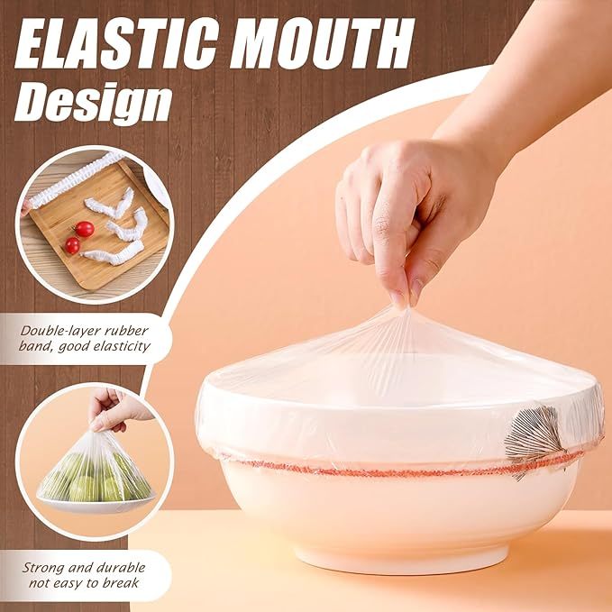 Reusable Plastic Bowl Covers 100 PCS Elastic Cling Bags Universal Bowl Covers Kitchen Cling Wrap Sealed Cling Covers For Kitchen And Outdoor Picnic