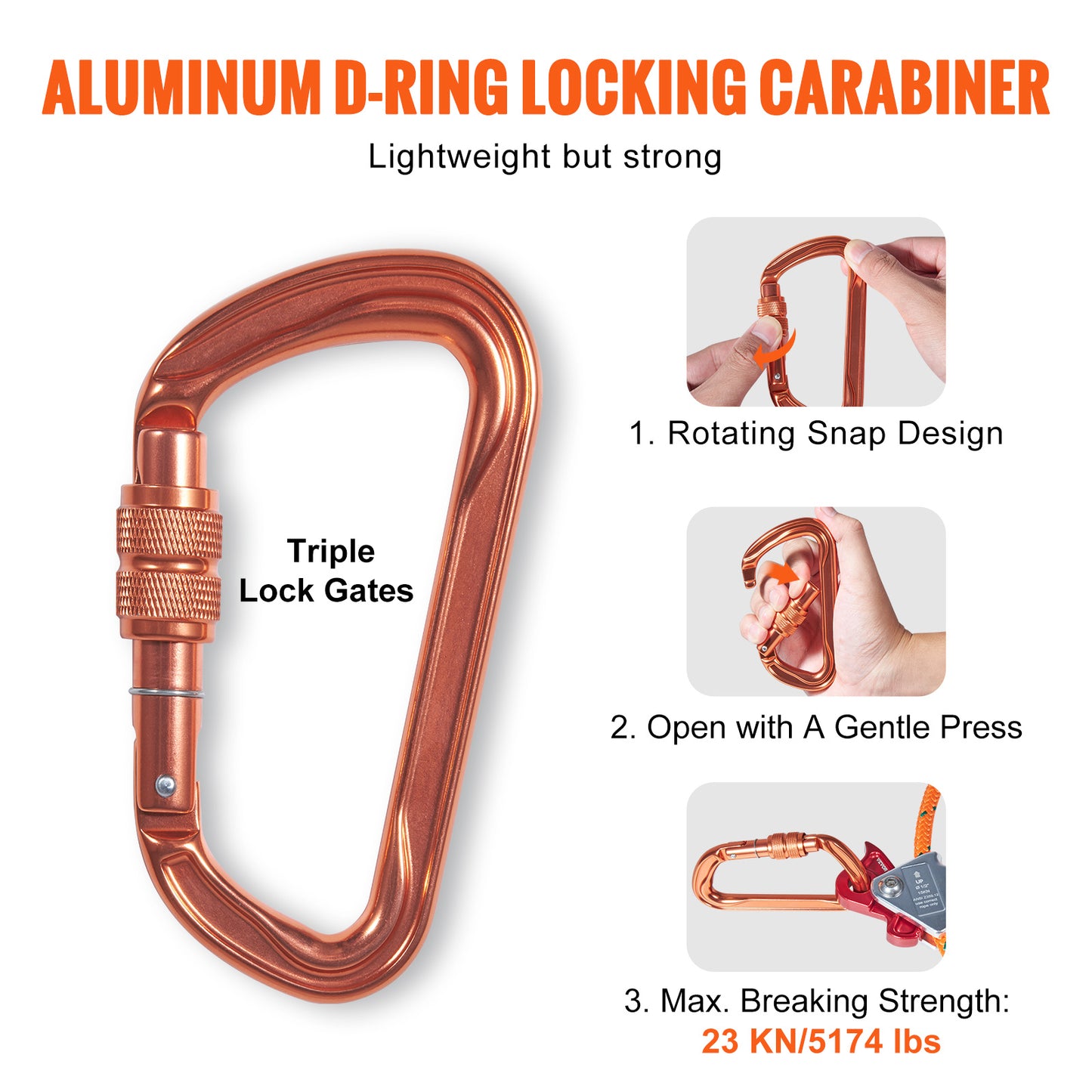 VEVOR Steel Core Flipline,  Arborist Flipline, Flip Line For Tree Climbing With Alloy Steel Snap Hook, Aluminum Alloy Carabiner And Extra Tool Lanyard, For Arborist, Tree Climbers