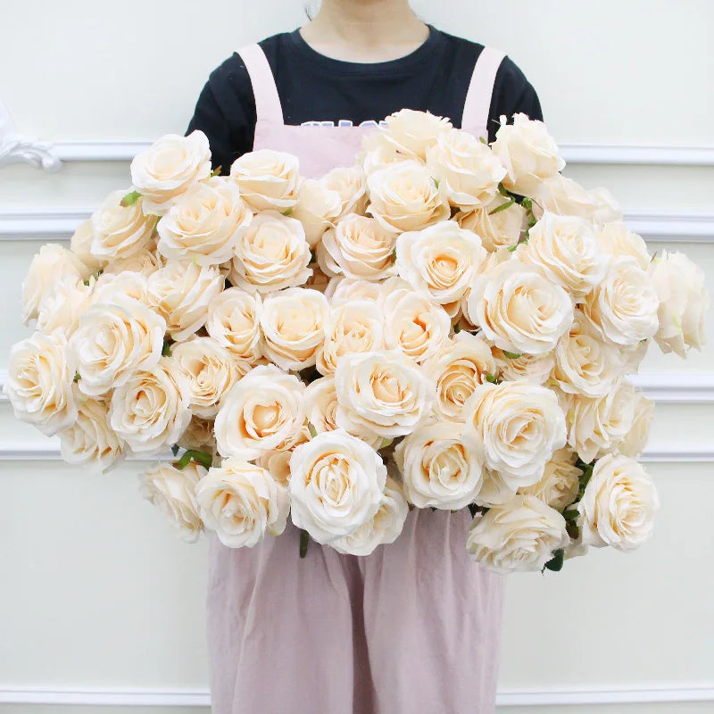 9 Heads 1 Bunch Camellia Rose Artificial Flower Holding Bouquets